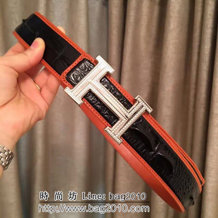 愛馬仕HERMES 義大利頂級進口頭層鱷魚骨皮紋 高端男士皮帶 HHG1283